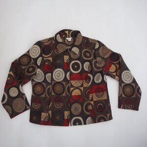 Vintage Christopher Banks Brown Geometric Circle Zip Front Tapestry Jacket XL